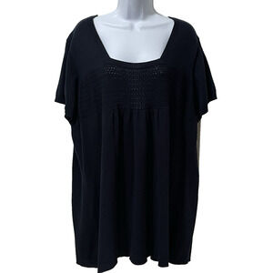 LA Blues Y2K Plus 26/28W Vintage Babydoll Top Black Square Neck Empire Waist